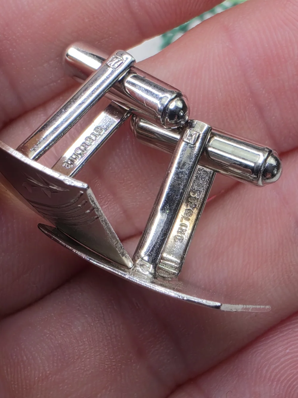 Vintage Etched Sterling Silver Rectangular French Cuff Cufflinks 3/4